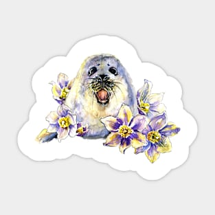 White seal with flowers Sticker